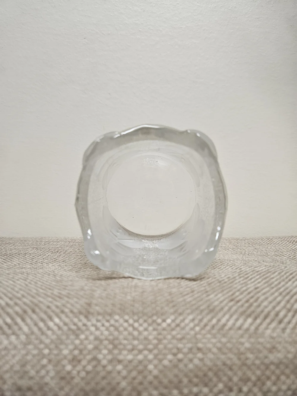 Vintage Nybro Sweden Snowman Glass Votive Candle Holder Frosted White 1980s